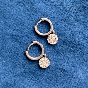 Huggie hoop earrings small circle CZ pave dangle